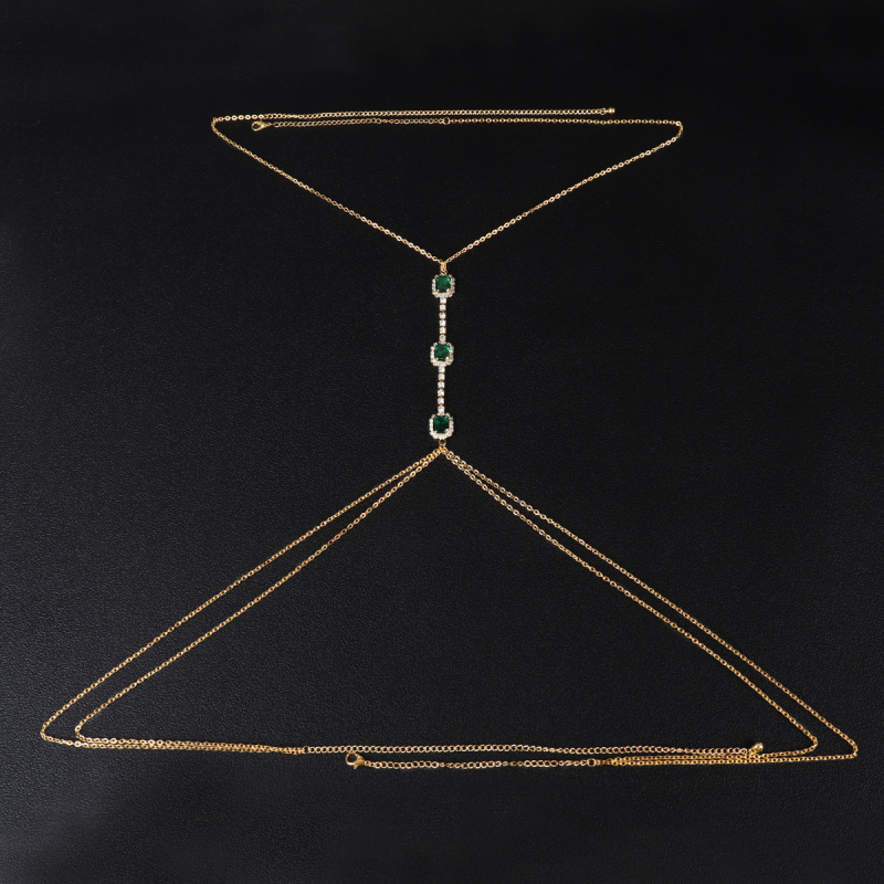 ST221014-Cross-border European and American rhinestone emerald breast chain for women sexy fashion simple bikini body chain
