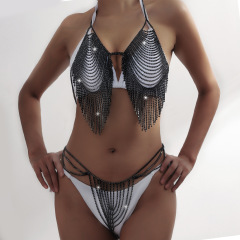 ST230704-European and American exaggerated sexy rhinestone bra body chain, sexy beach bikini vacation swimsuit with chest chain for women