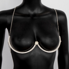 ST230323-Hot flower shaped breast support sexy bikini rhinestone breast chain body chain for women