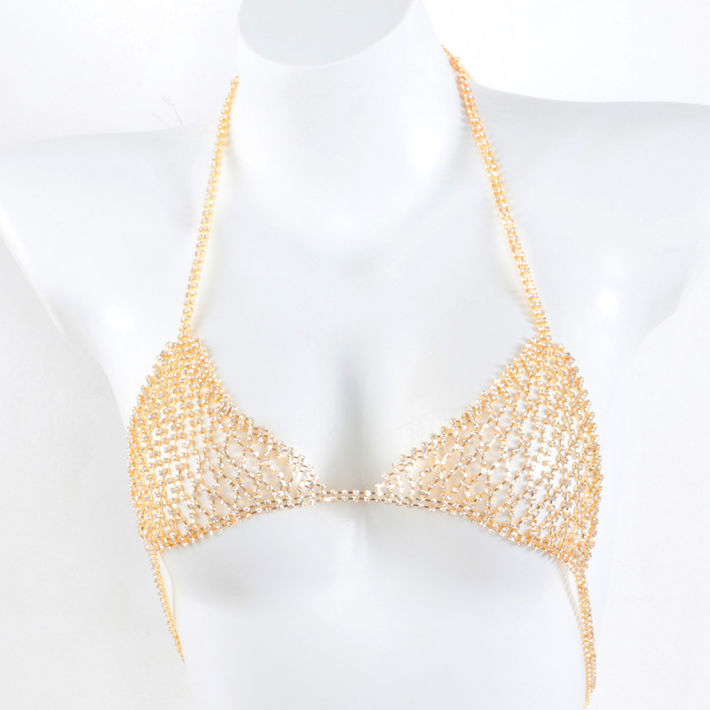 ST22450-Exaggerated bikini breast chain thong sexy nightclub rhinestone underwear body chain set