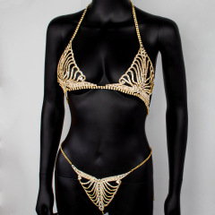 tb-13-Diamond underwear body chain sexy nightclub rhinestone chain bra thong set decoration