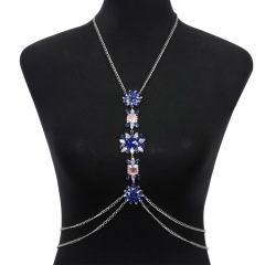 ST230814-Popular chest jewelry chain, fashionable luxury shiny colored diamond European and American sexy body chain accessories