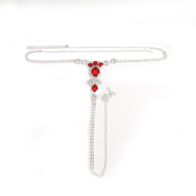 ST22506-Waist accessories fashionable European and American ruby ​​bikini rhinestone chain sexy thong body chain