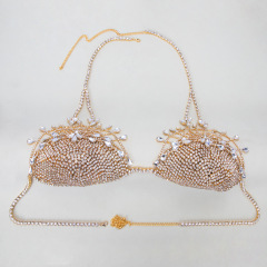 ST230613-New European and American exaggerated rhinestone body chain for women, personalized flower-shaped inlaid nightclub sexy bikini bra set