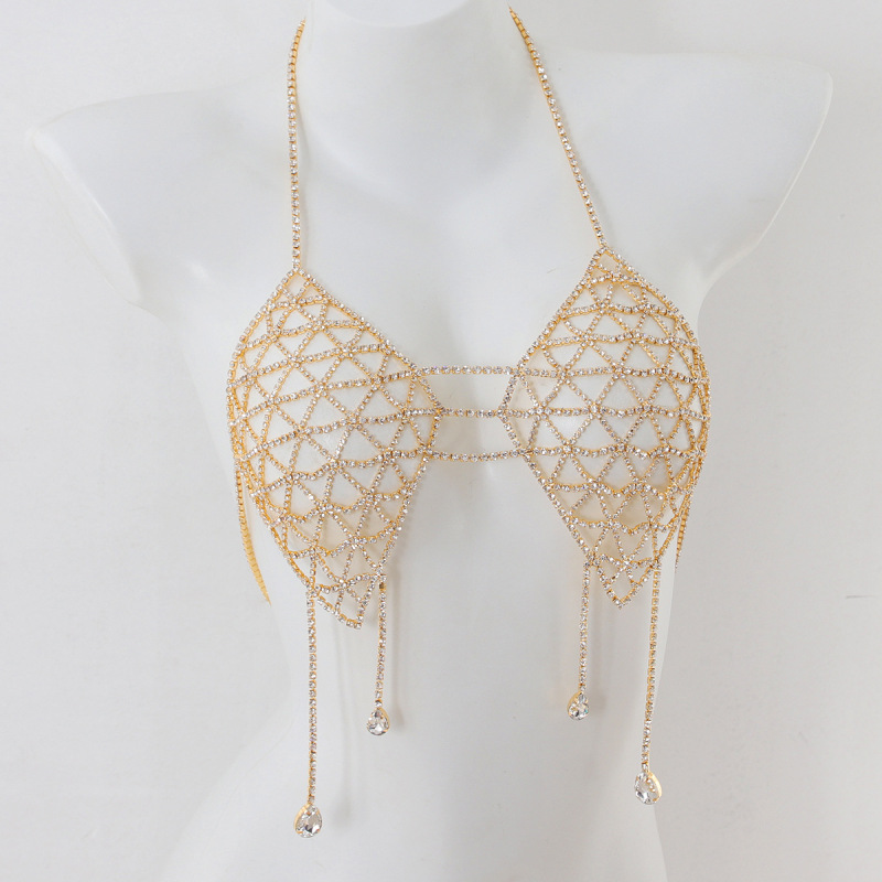 ST230921-Rhinestone bikini bra nightclub beach sexy body chain chest chain