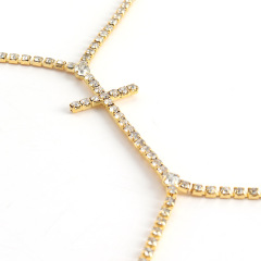 ST22405-European and American accessories cross sexy chest chain nightclub trendy rhinestone pendant body chain simple
