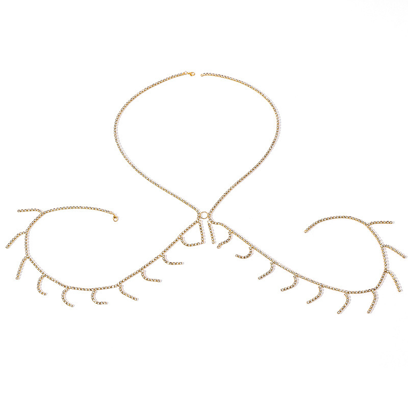 ST230538-European and American cross-border new beach bikini sexy halter neck body chain shiny full diamond tassel chest chain women's accessories