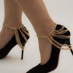 JL22406-European and American style multi-layered tassel hip-hop anklet for women, exaggerated personality geometric metal chain high-heeled shoes chain