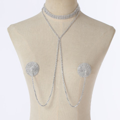 ST230944-New style rhinestone nipple pasties European and American exaggerated sexy nightclub party fashion bikini body chain chest chain