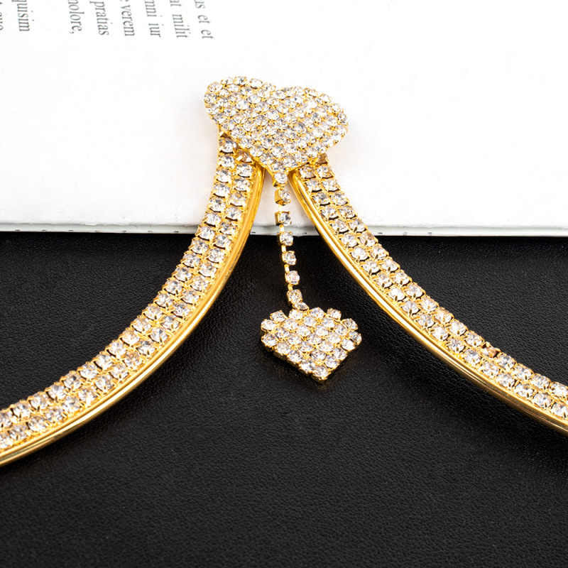 XT22602-Double Heart Pendant Rhinestone Chest Chain Fashion Women's Body Chain Jewelry Accessories