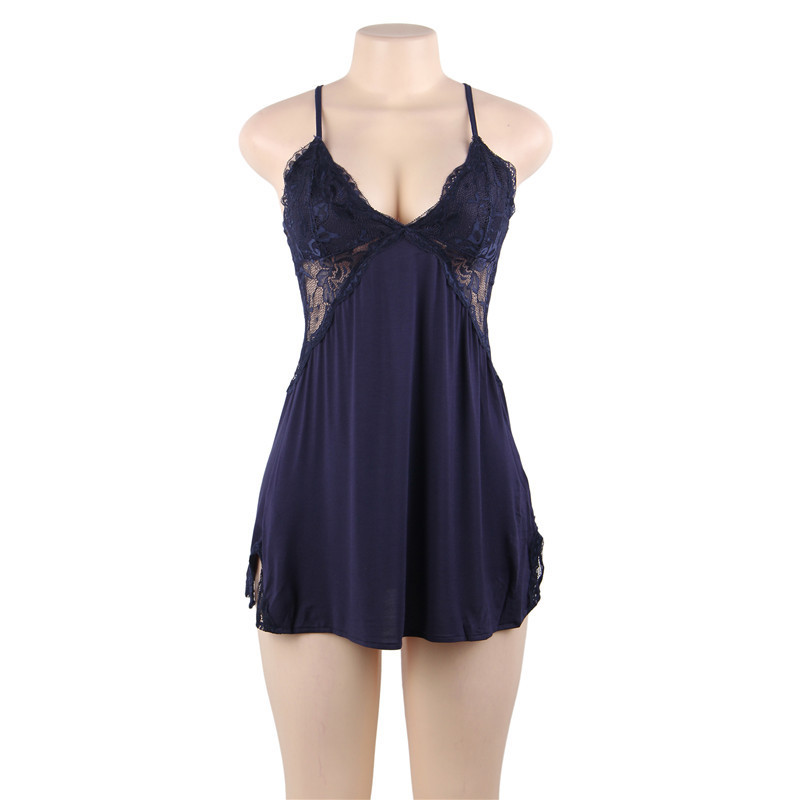 R80734--Plus size sexy lingerie modal women's nightgown sexy lace suspender skirt
