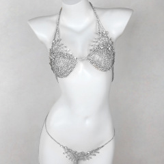ST230613-New European and American exaggerated rhinestone body chain for women, personalized flower-shaped inlaid nightclub sexy bikini bra set