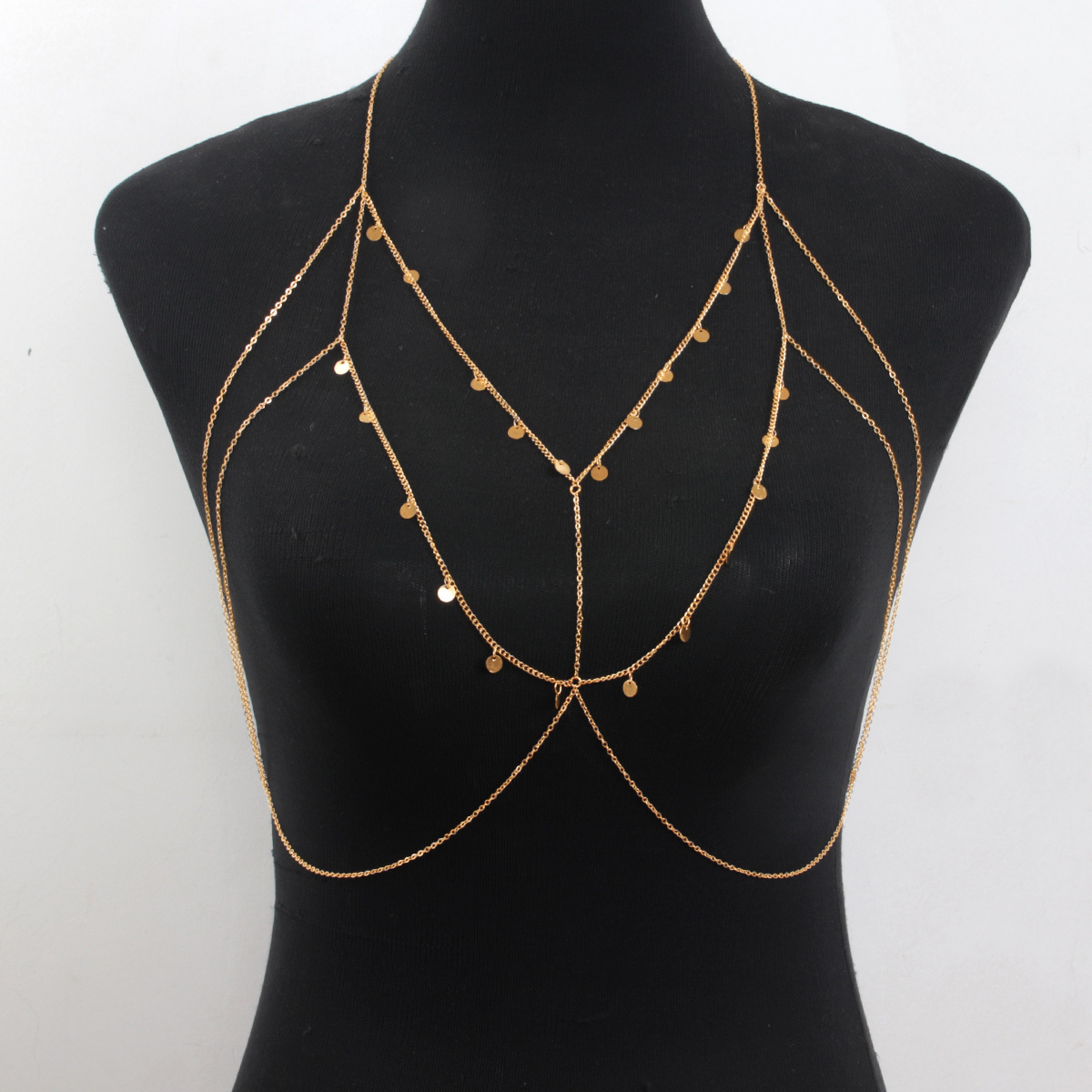 ST230707-European and American sexy sequin tassel clothing chain simple cross chain alloy body chain