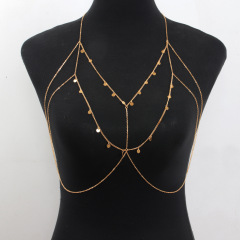 ST230707-European and American sexy sequin tassel clothing chain simple cross chain alloy body chain