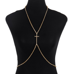 ST22405-European and American accessories cross sexy chest chain nightclub trendy rhinestone pendant body chain simple