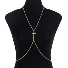 ST22405-European and American accessories cross sexy chest chain nightclub trendy rhinestone pendant body chain simple