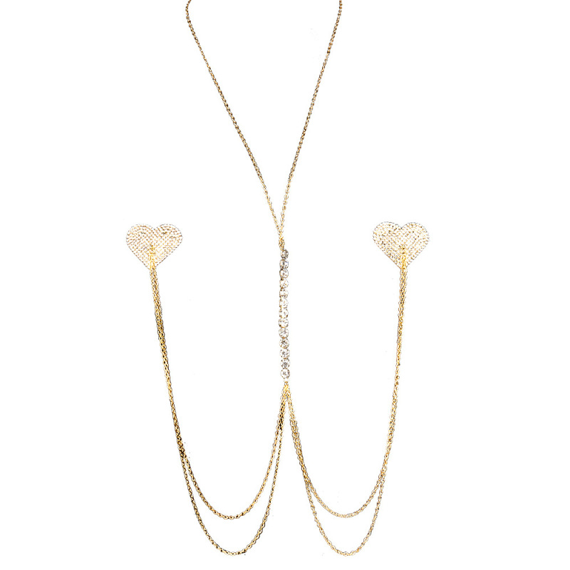 ST230127-New love chest patch, nightclub style sexy and interesting multi-layered rhinestone breast chain body chain