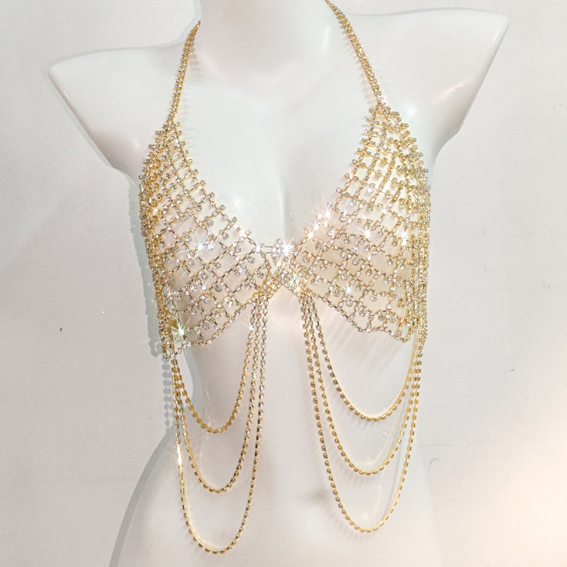 0044-Sexy Tassel Rhinestone Bra Hollow Beach Bikini Body Chain Accessories
