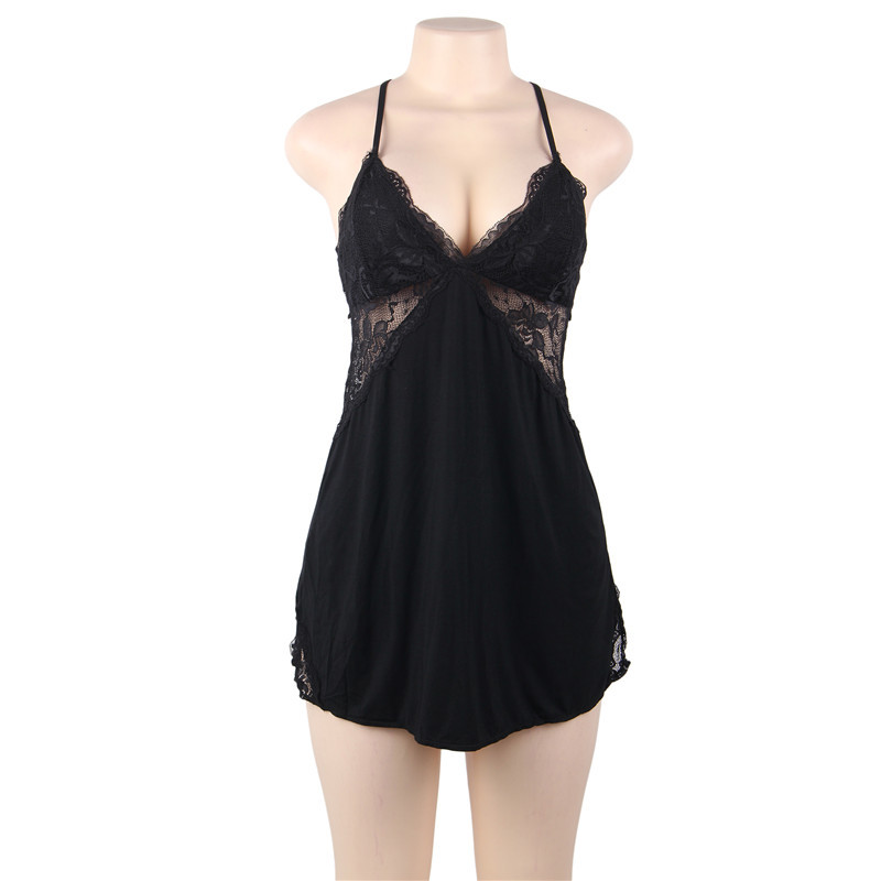 R80734--Plus size sexy lingerie modal women's nightgown sexy lace suspender skirt