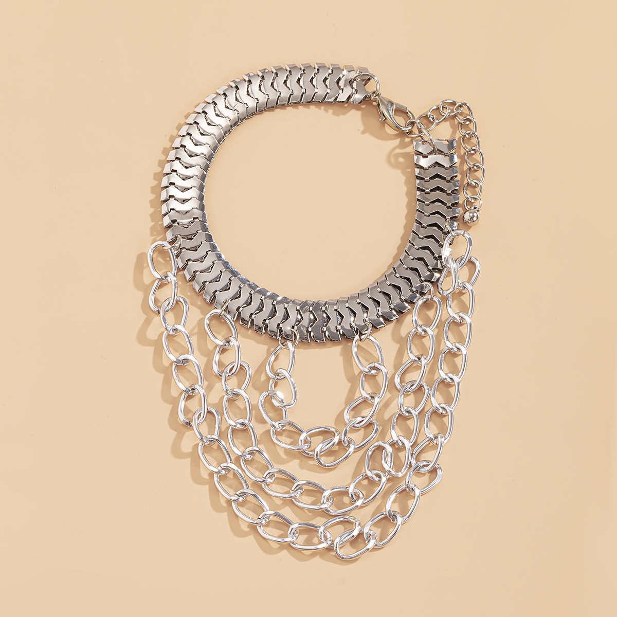 JL22706-European and American fashion footwear, simple flat snake chain metal shoe chain, personalized exaggerated multi-layered tassel geometric anklet accessories