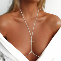 ST22405-European and American accessories cross sexy chest chain nightclub trendy rhinestone pendant body chain simple