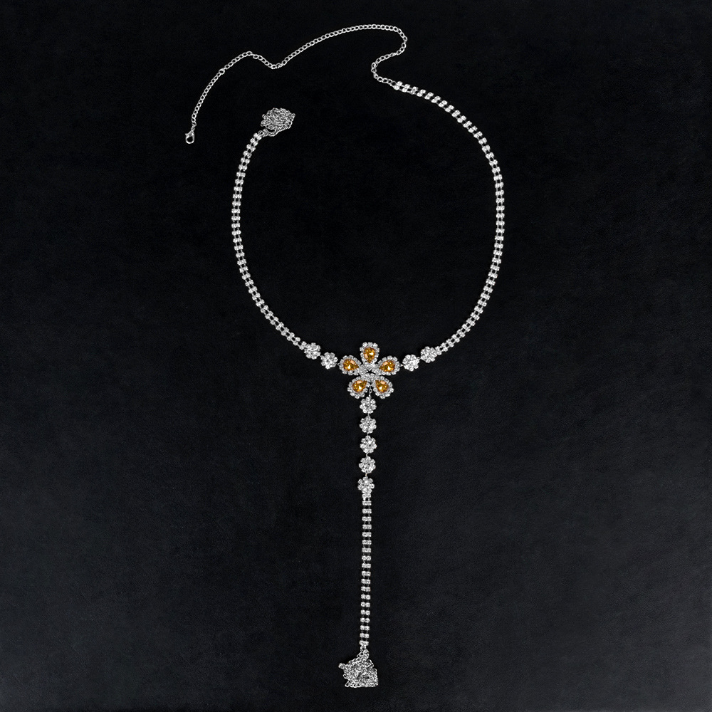 ST221001-Cross-border European and American waist chain accessories Sexy nightclub yellow diamond flower-shaped rhinestone underwear chain body chain