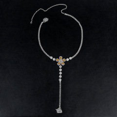 ST221001-Cross-border European and American waist chain accessories Sexy nightclub yellow diamond flower-shaped rhinestone underwear chain body chain
