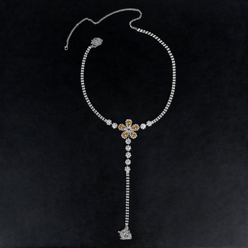 ST221001-Cross-border European and American waist chain accessories Sexy nightclub yellow diamond flower-shaped rhinestone underwear chain body chain