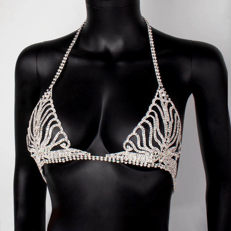 tb-13-Diamond underwear body chain sexy nightclub rhinestone chain bra thong set decoration