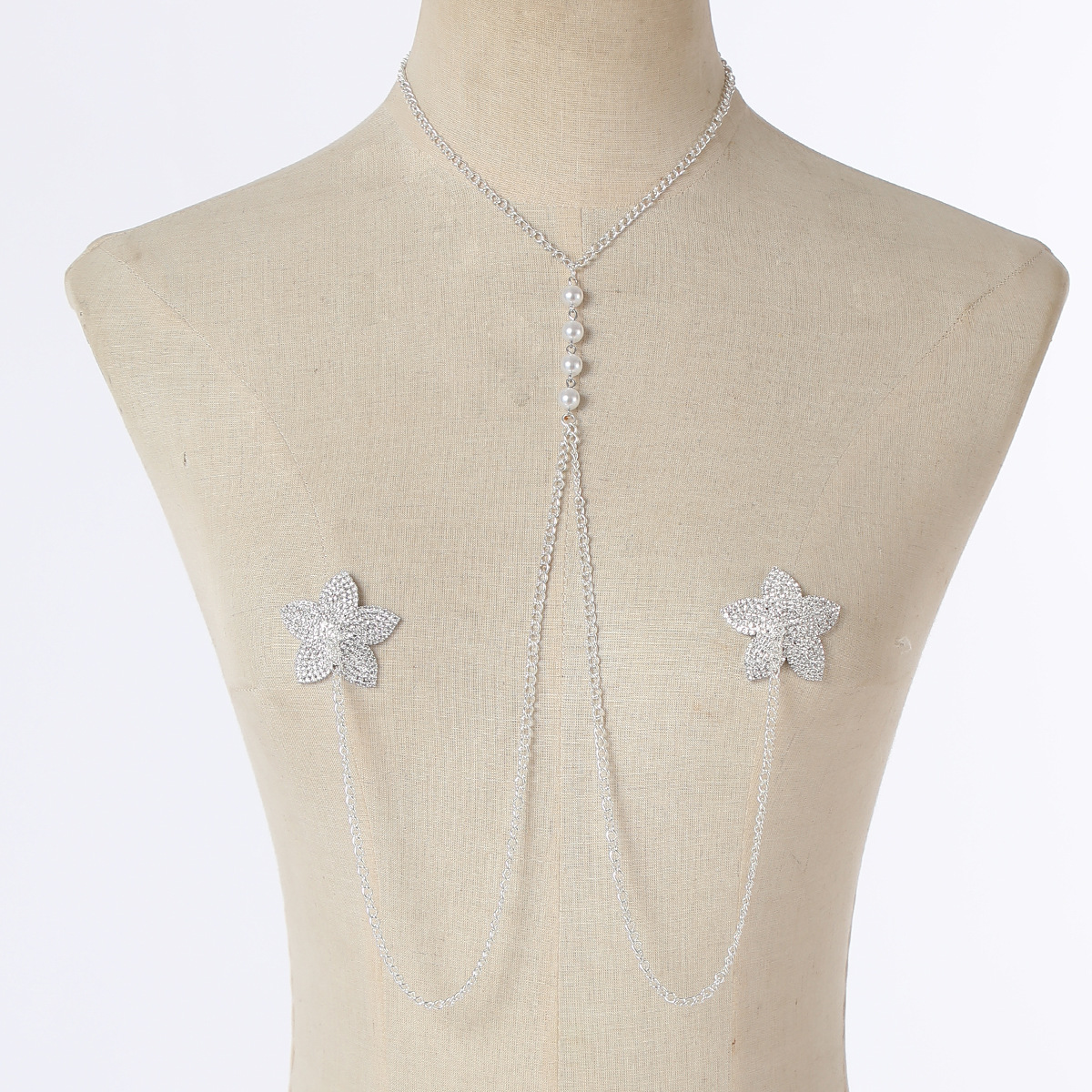 ST230936-New rhinestone five-pointed star chest stickers, one-piece metal breast stickers, fun and sexy anti-exposure stickers, hanging neck body chain, chest chain