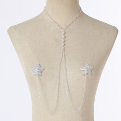 ST230936-New rhinestone five-pointed star chest stickers, one-piece metal breast stickers, fun and sexy anti-exposure stickers, hanging neck body chain, chest chain