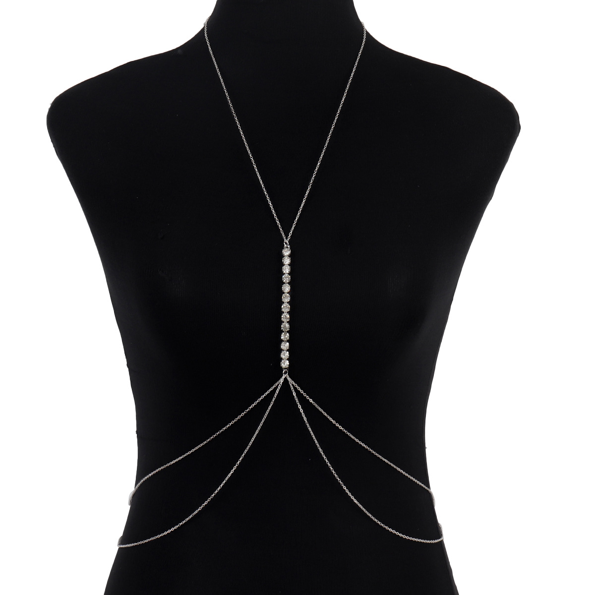 ST22501-Geometric single row diamond chain alloy body chain exaggerated simple European and American sexy chest chain for women