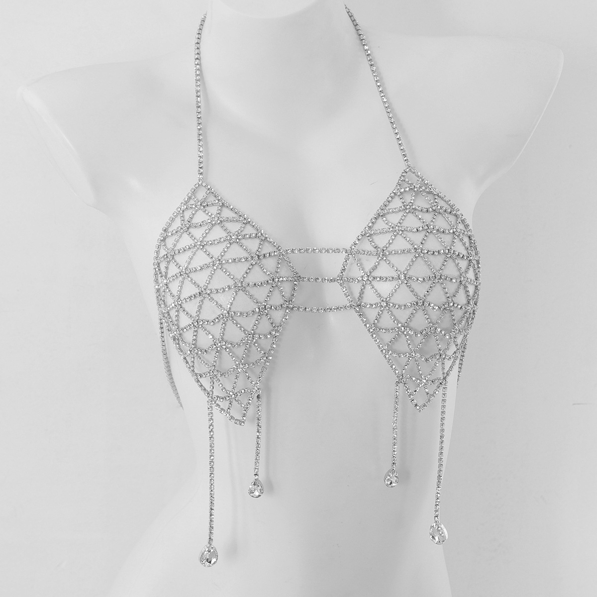 ST230921-Rhinestone bikini bra nightclub beach sexy body chain chest chain