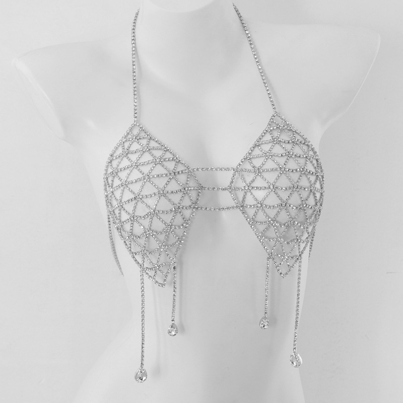 ST230921-Rhinestone bikini bra nightclub beach sexy body chain chest chain