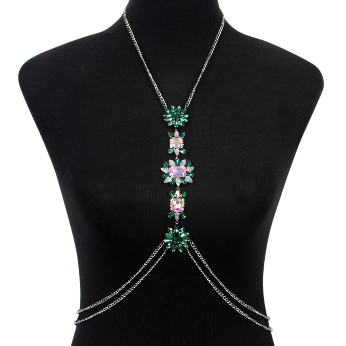 ST230814-Popular chest jewelry chain, fashionable luxury shiny colored diamond European and American sexy body chain accessories