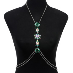 ST230814-Popular chest jewelry chain, fashionable luxury shiny colored diamond European and American sexy body chain accessories
