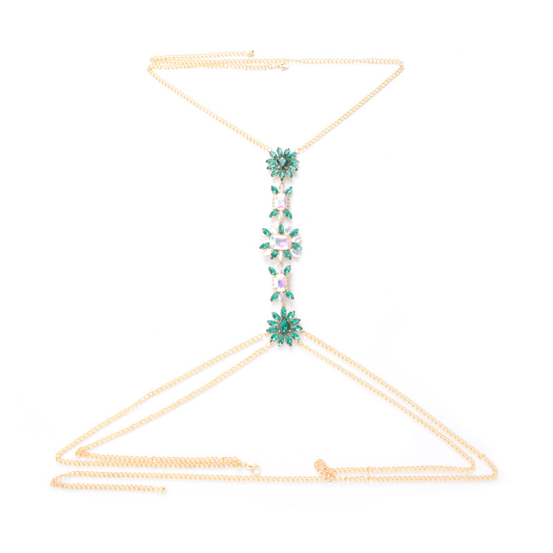ST230814-Popular chest jewelry chain, fashionable luxury shiny colored diamond European and American sexy body chain accessories