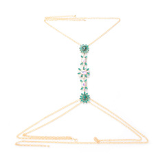 ST230814-Popular chest jewelry chain, fashionable luxury shiny colored diamond European and American sexy body chain accessories