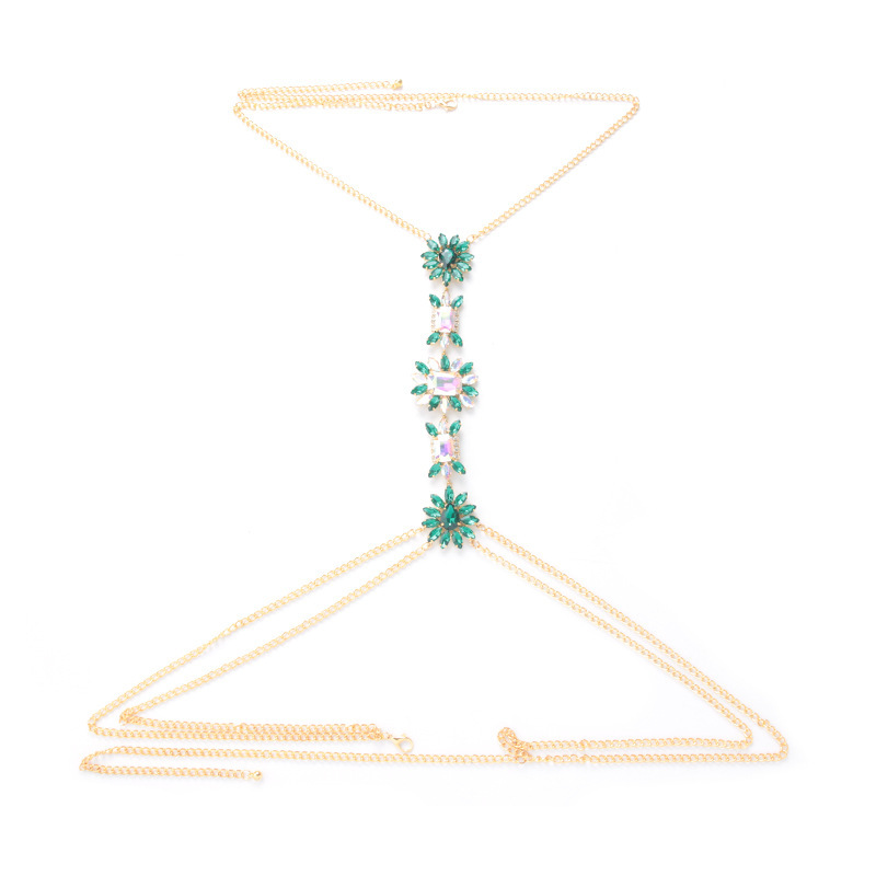 ST230814-Popular chest jewelry chain, fashionable luxury shiny colored diamond European and American sexy body chain accessories