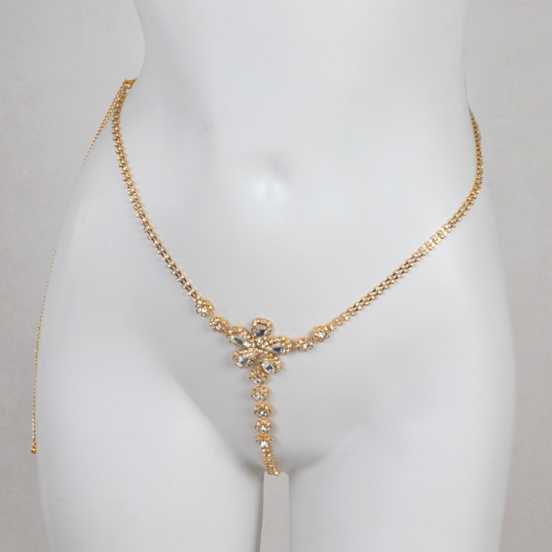 ST221001-Cross-border European and American waist chain accessories Sexy nightclub yellow diamond flower-shaped rhinestone underwear chain body chain