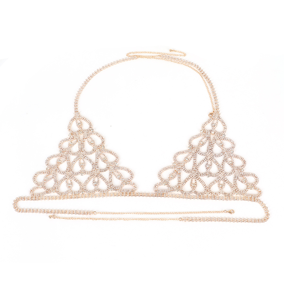 0005-Cross-border hot selling rhinestone bra accessories luxury full diamond love geometric sexy nightclub sexy European and American body chain for women