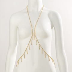 ST230538-European and American cross-border new beach bikini sexy halter neck body chain shiny full diamond tassel chest chain women's accessories