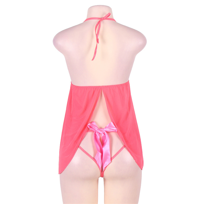 R70349--Fun lingerie, sexy large size halterneck suspender nightgown, see-through backless pajamas