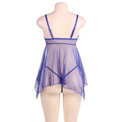 R80486--Sexy beautiful back lace stitching mesh see-through home wear women's short nightgown
