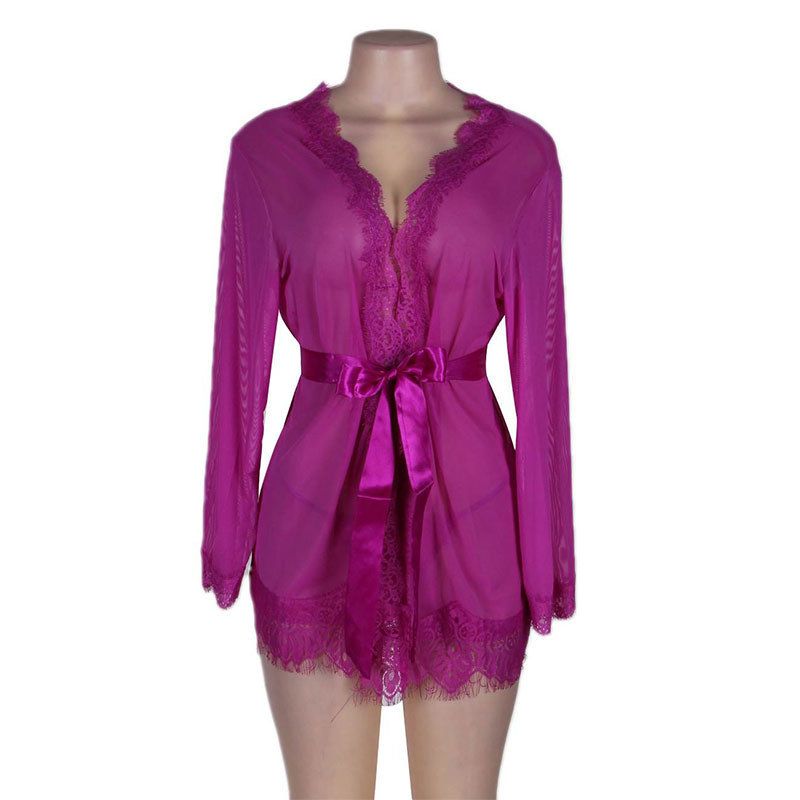R80182--Large size sexy lingerie sexy mesh strappy nightgown see-through nightgown
