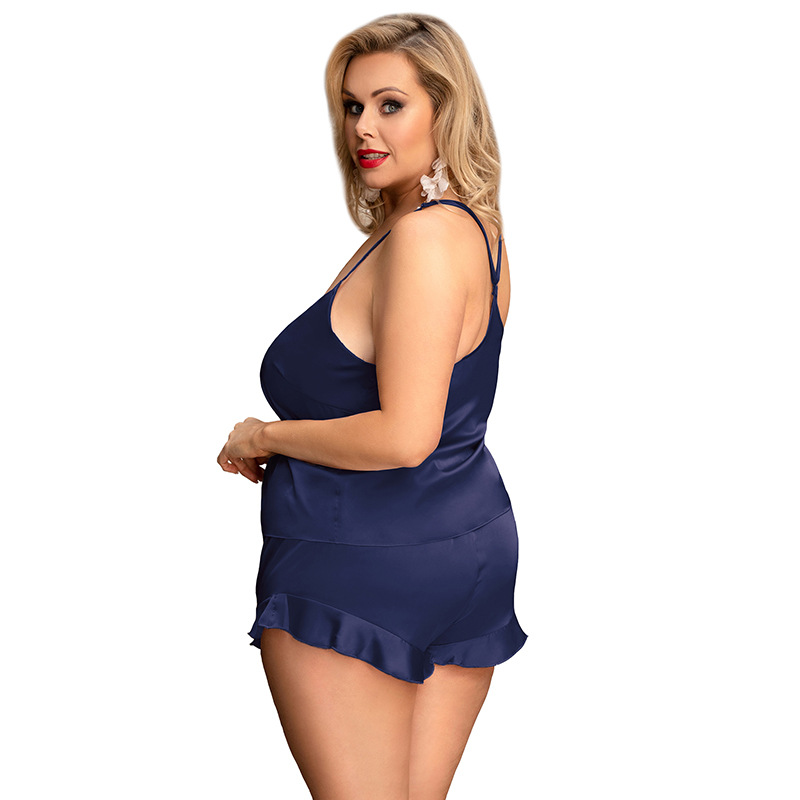R80958--Women's Plus Size Underwear Simulated Silk Home Clothes Camisole Tops and Shorts Two-piece Set