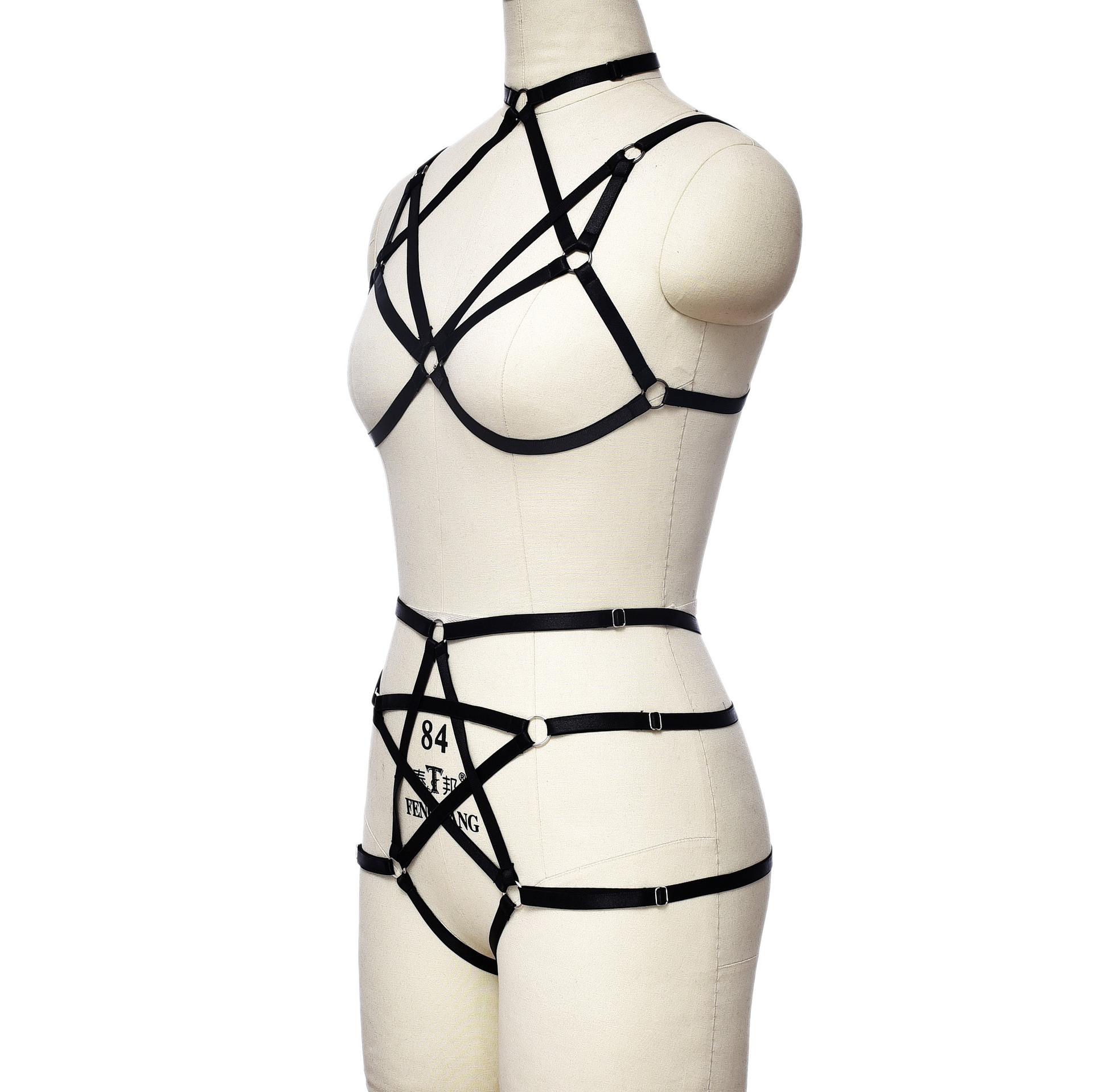 N0301-European and American wire harness five-pointed star binding black women's sexy lingerie set