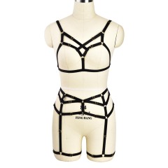 N0146-New sexy lingerie hot style hollow harness strap bra uniform seductive maid outfit
