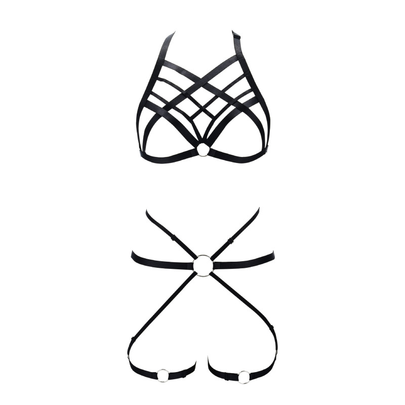 N0094-Sexy hollow strapped breast-revealing bra, Shikushui sexy underwear, bondage cage bra, sexy set