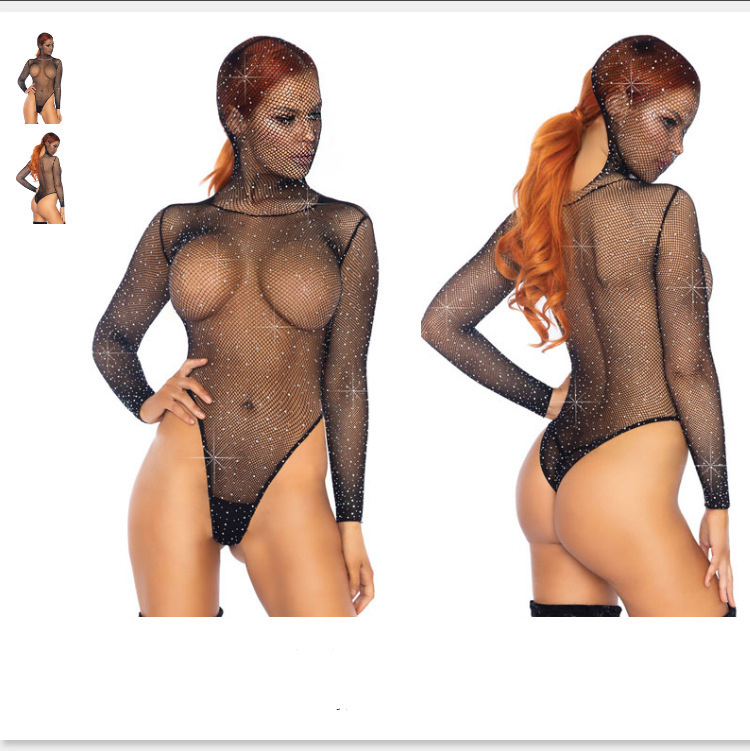 W998--Fishnet stockings with perm and diamonds, sexy lingerie, popular style, super sexy fishnet clothes